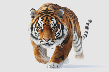 Obraz premium Realistic of a Majestic Tiger Isolated on a White Background, Perfect for Wildlife-Related Projects and Educational Materials