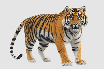 Realistic 3D Illustration of a Striking Tiger Isolated on a Clean White Background, Capturing the Majestic Features and Vibrant Colors of This Iconic Wildlife Creature