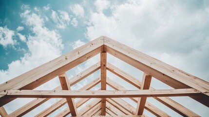 Wood Frame Structure Under Blue Sky and Clouds