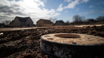 Construction Site with Groundwork and Sky Background
