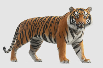 Obraz premium Realistic of a Majestic Tiger in a Jungle Environment Isolated on White Background, Perfect for Wildlife-Themed Projects and Marketing Needs