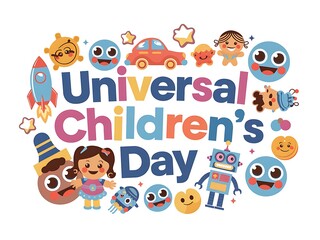 Fototapeta premium Colorful Illustration of Universal Children's Day with Cartoon Characters
