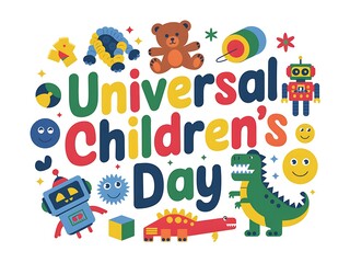 Obraz premium Colorful Illustration Celebrating Universal Children's Day with Toys and Smiles