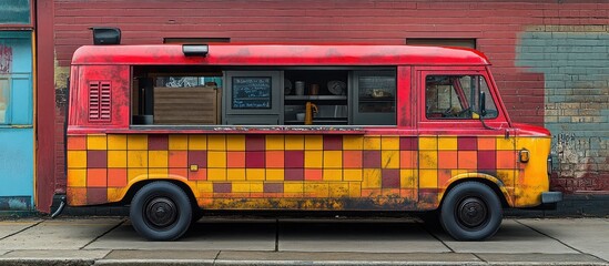 Vintage Food Truck with Checkerboard Design