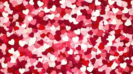 Obraz premium A vibrant assortment of heart-shaped confetti in red and pink hues.