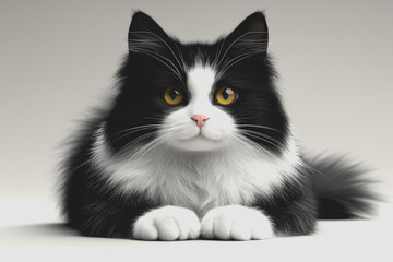Fototapeta premium Adorable Black and White Cat Isolated on a White Background, Perfect for Pet Photography or Graphic Design Projects