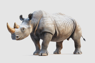 Fototapeta premium Realistic of a Rhinoceros Isolated on White Background, Perfect for Safari or Wildlife-Themed Projects and Educational Materials