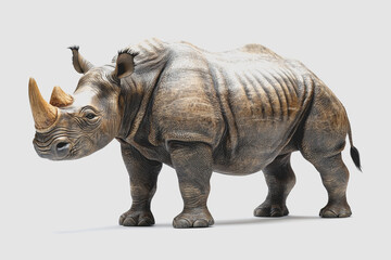 Obraz premium Detailed of a Rhino Isolated on a White Background, Perfect for Nature and Wildlife Projects or Educational Materials