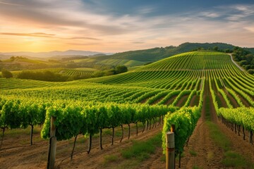 Obraz premium Vineyard field in the morning hours outdoors nature farm.