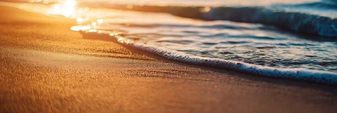 Ethereal sunset casts warm golden reflections on ocean waves, evoking feelings of peace and eternal beauty.