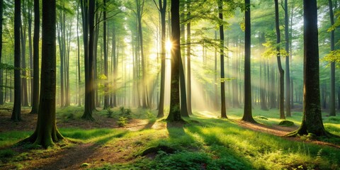 Obraz premium Serene Morning in the Woods: A Minimalist Nature Scene for Relaxation and Peaceful Vibes