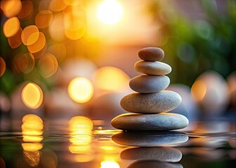 Obraz premium Serene Stacked Stones in Low Light Photography for Balance and Tranquility