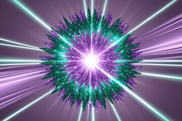Obraz premium Lavender and Mint Burst Effect with Shimmering Light Beams on Isolated Background