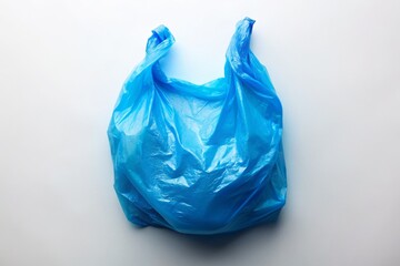 A Striking Blue Plastic Bag on a White Background for Unique Illustrations and Designs, Ideal for Creative Projects and Stock Photo Collections