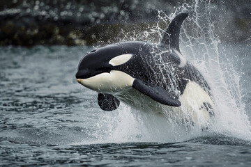 Obraz premium Fantastically beautiful majestic huge whale in deep ocean