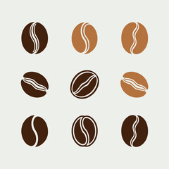 Fototapeta premium Flat Stylized Coffee Bean Vector Set 