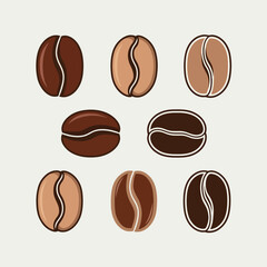 Obraz premium Flat Stylized Coffee Bean Vector Set 