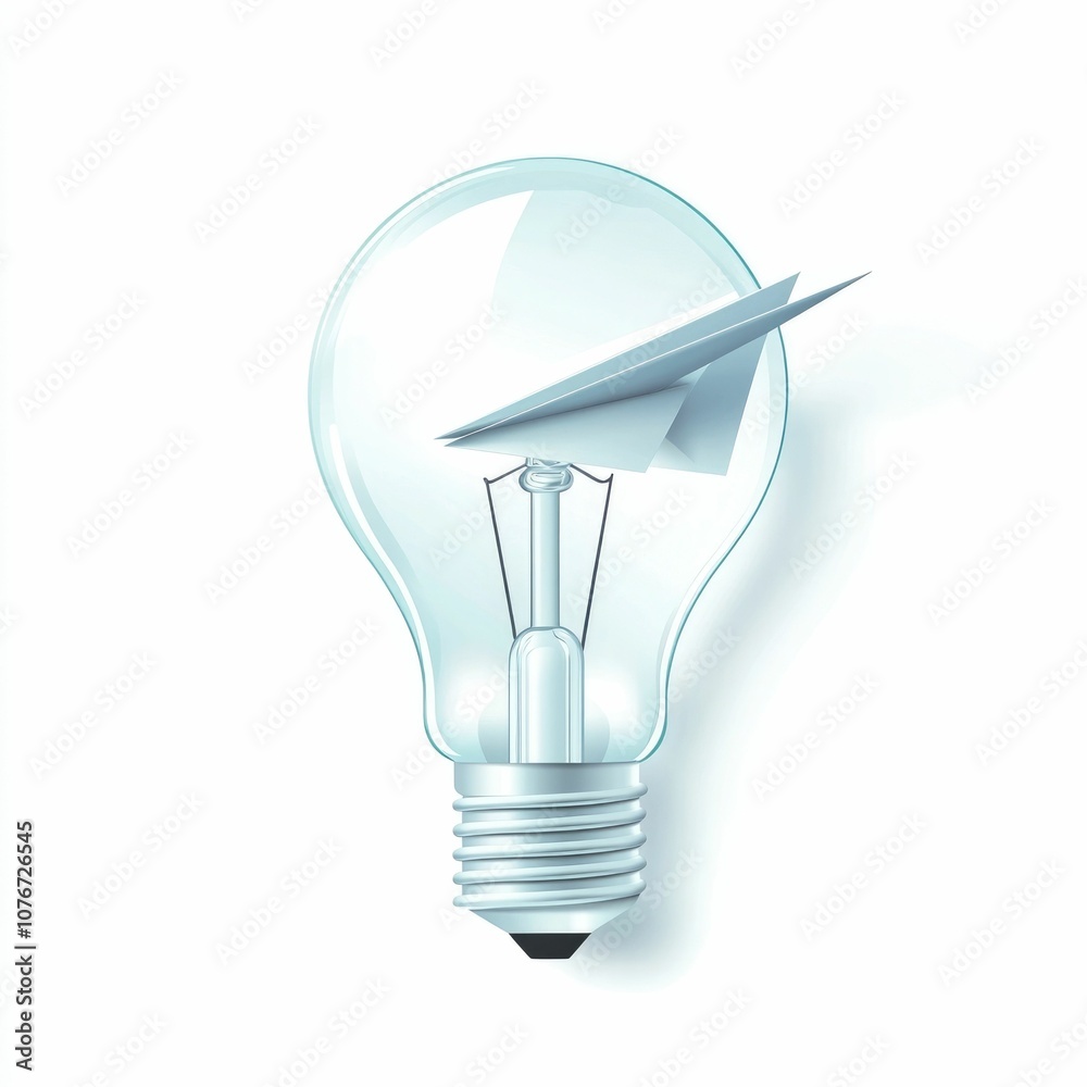 Poster creative brainstorming lightbulb with paper plane icon design isolated on white background represent