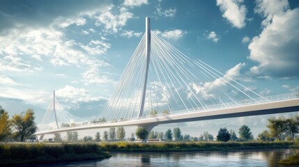 Fototapeta premium Modern Cable-Stayed Bridge Over River