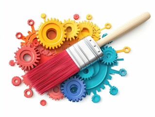 depicting a paintbrush surrounded by gears symbolizing the intersection of creativity and technological innovation  This conceptual image represents the process of design thinking problem solving