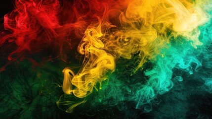 Red, yellow and green smoke on a dark background. Abstract colors of liquid in a water concept.