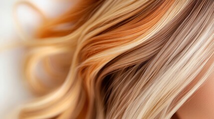 Naklejka premium A close-up of vibrant hair strands casting warm hues of orange, blonde, and brown, representing individuality and artistic flair in an elegant manner.