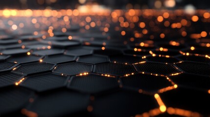 Obraz premium Abstract hexagonal pattern with glowing elements on a dark surface.
