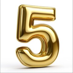 A shiny gold number five stands out against a white background, ideal for celebrating anniversaries, birthdays, or milestones in promotional materials such as invitations or advertisements,