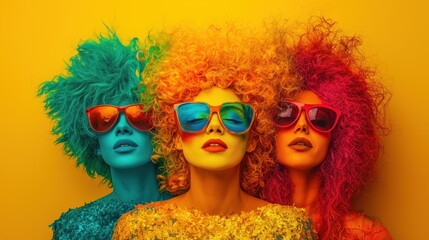 Fototapeta premium A diverse group of friends celebrates pride with face paint, vibrant outfits, and joyful laughter