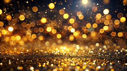 Aerial View of Festive Black Bokeh with Golden Glitter for Merry Christmas and New Year Celebrations, Perfect for New Year's Eve, Chinese New Year, and Holiday Promotions