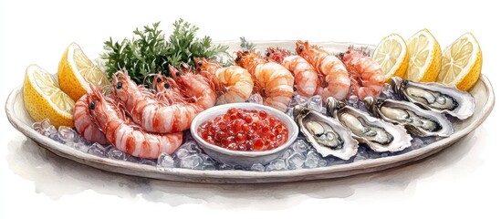 Seafood Platter with Shrimp, Oysters, and Lemon