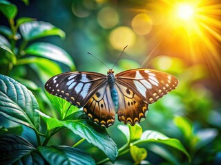 Fototapeta premium Stunning Butterfly on a Leaf in Natural Habitat - Candid Nature Photography