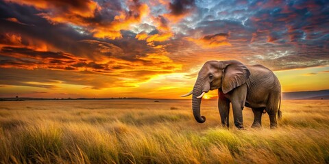 Fototapeta premium Stunning Candid Photography of Elephant in the Savannah at Sunset - Wildlife Adventure