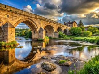 Fototapeta premium Stunning Documentary Capture of the Historic Bridge at Corbridge, Northumberland, Showcasing Architectural Beauty and Scenic Surroundings