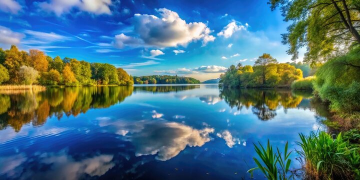 Stunning Double Exposure of Unisee Lake in Bremen Under a Bright Blue Sky
