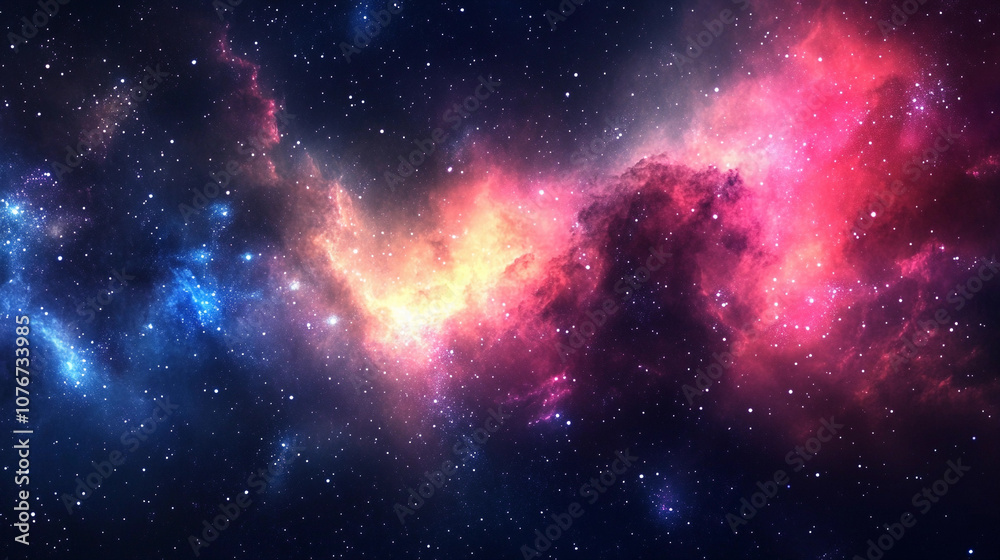 Poster colorful nebula in outer space illuminated by distant stars