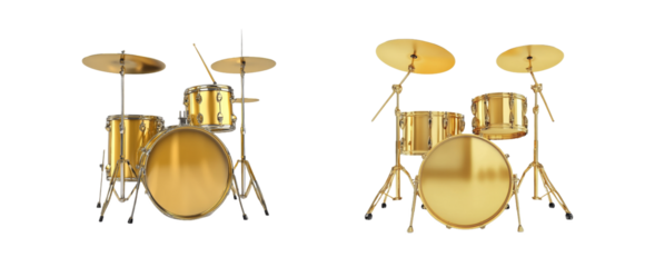 Glossy gold drum sets, showcasing intricate detailing and premium craftsmanship