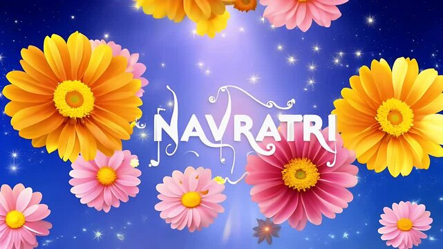 beautiful banner background video celebrating Navratri starry night sky floating candles delicate flowers creating ethereal serene atmosphere reflects spiritual essence festive occasion celebration