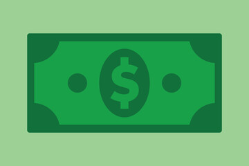A simple green rectangular icon depicting a US dollar bill with a large dollar sign in the center.