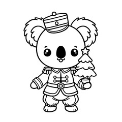Obraz premium Koala with Christmas Tree in Nutcracker Uniform Coloring Page, Fun Holiday Activity for Kids, Cute Festive Animal Art, Perfect for Christmas Coloring Books
