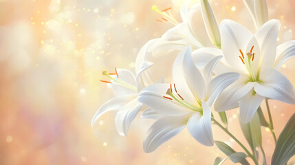 Naklejka premium Delicate white lilies with detailed petals, radiating elegance and beauty