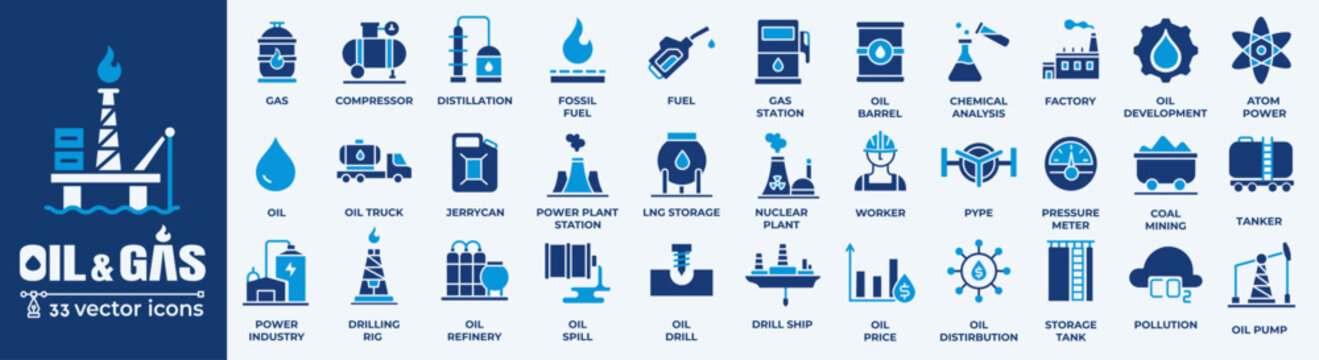 Oil and gas - thin line web icon set. Outline icons collection. Simple vector illustration.