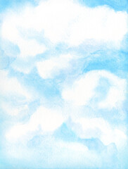 Fototapeta premium Watercolor Painting. Clouds in the blue sky