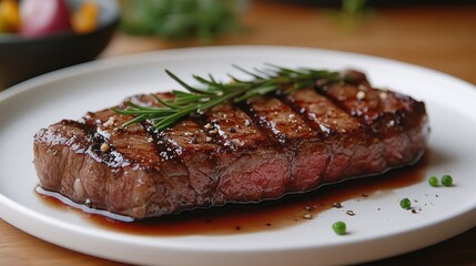Grilled Steak on a White Plate