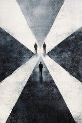 Mysterious Silhouettes in Abstract Geometric Light and Shadow Composition