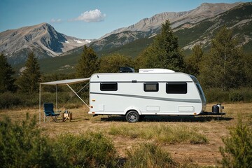 Modern Caravan for Outdoor Adventures with Stunning Natural Background
