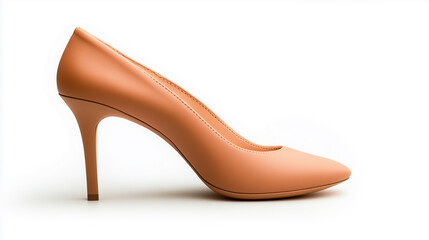 Obraz premium Elegant nude high heel shoe with pointed toe and slender heel, perfect for formal occasions and stylish outfits, on white background.