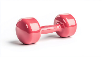 Obraz premium vibrant pink dumbbell resting on white background, perfect for fitness enthusiasts and gym lovers. Ideal for promoting health and exercise.