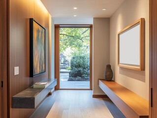 Obraz premium a horizontal frame on the wall with a plain white card framed