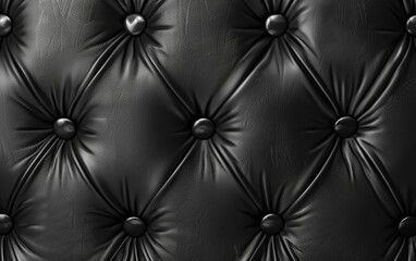 Fototapeta premium This image showcases a captivating and elegant pattern of black leather buttons, creating a sense of luxury and premium quality. The high-contrast design would be ideal for a range of commercial